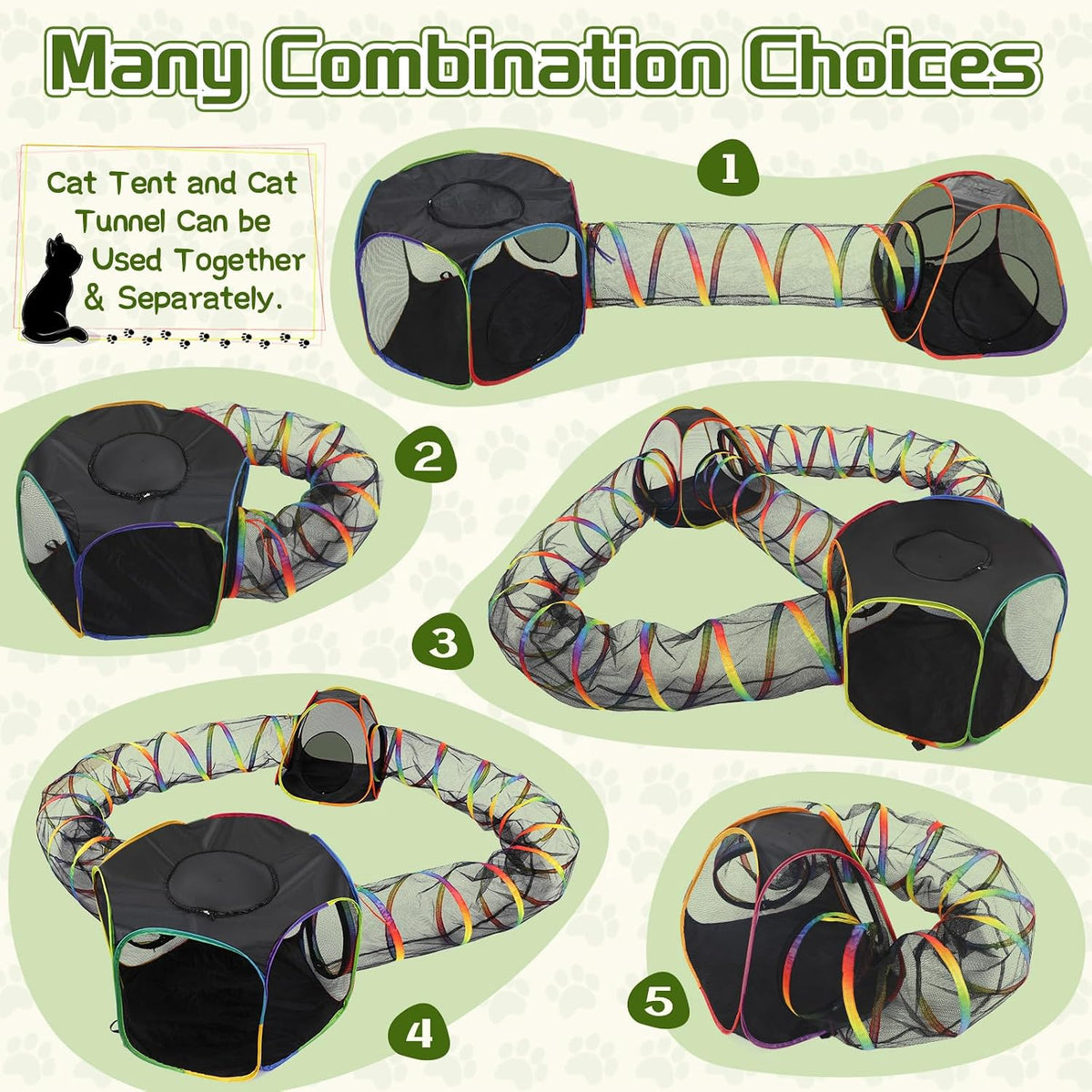 CypherX Outdoor Rainbow Cat Enclosure, 5 in 1 Portable Cat Tents for Outside Cage Free Outside Pet Enclosure Cat Tunnel Outdoor Playground for Indoor Cats and Small Animals