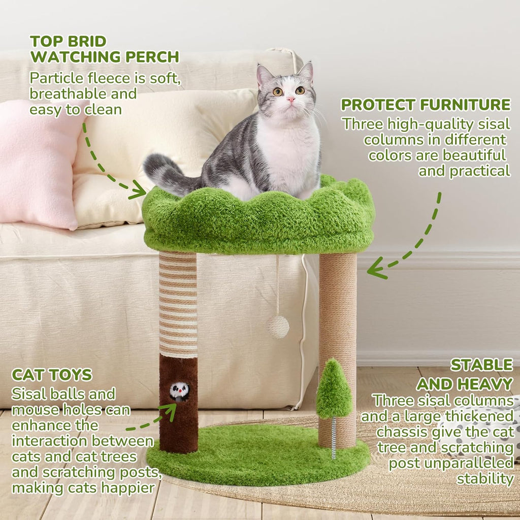 WOOCHPET 21" Small Cat Tree with 2 Scratching Posts and Perch Bed