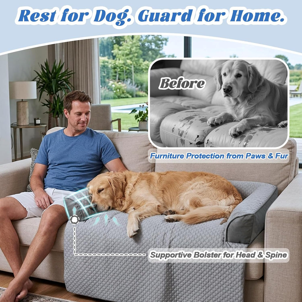 GGIB Dog Bed Mat with Bolster Pillow Washable Dog Couch Cover Breathable Pet Couch Bed Protector Indoor(Small, Cooling Grey)