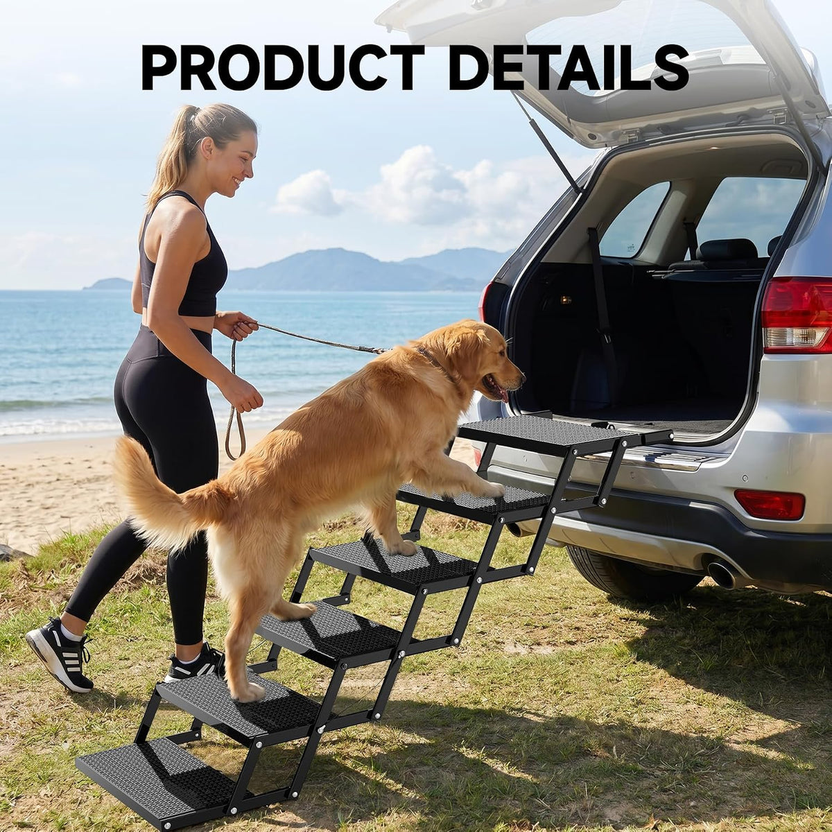 6-Step Dog Stairs for Car, Foldable Pet Steps for Large Dogs