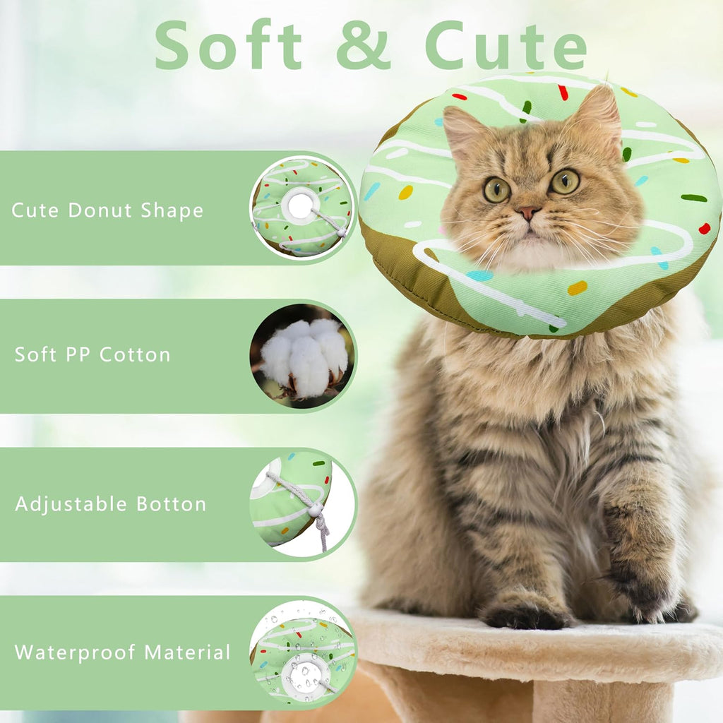Seyezo Cat Cone Collar Soft, Adjustable Cat Recovery Cone, Waterproof Green