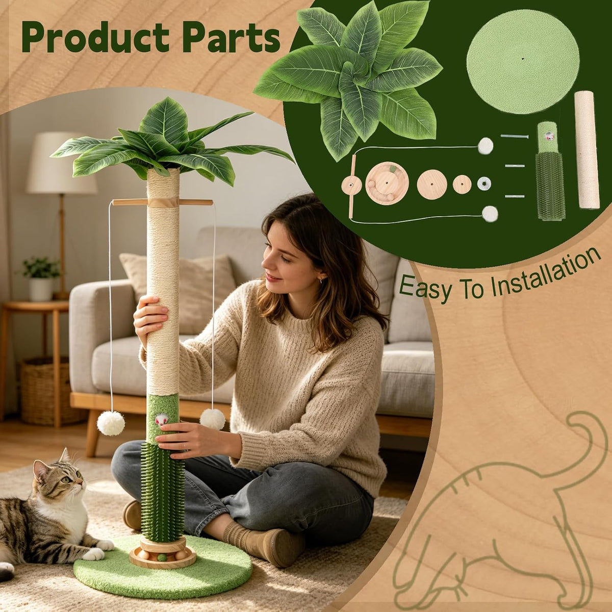 40'' Tall Sisal Cat Scratching Post,Scratcher Tree Toys for Indoor