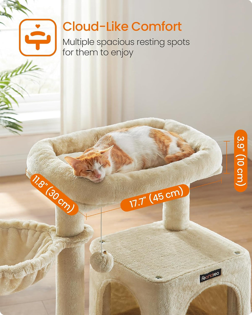 Feandrea Cat Tree, 37.8-Inch Tall Cat Tower, Multi-Level Condo, Beige