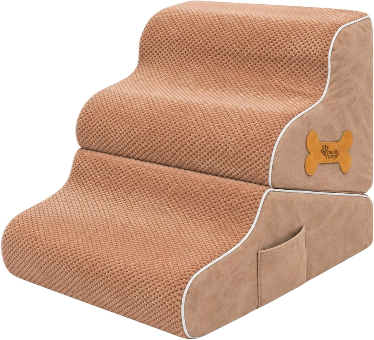 Dog Stairs for Bed & Couch – 2-in-1 Foldable Dog Stairs and Ramp (Beige)