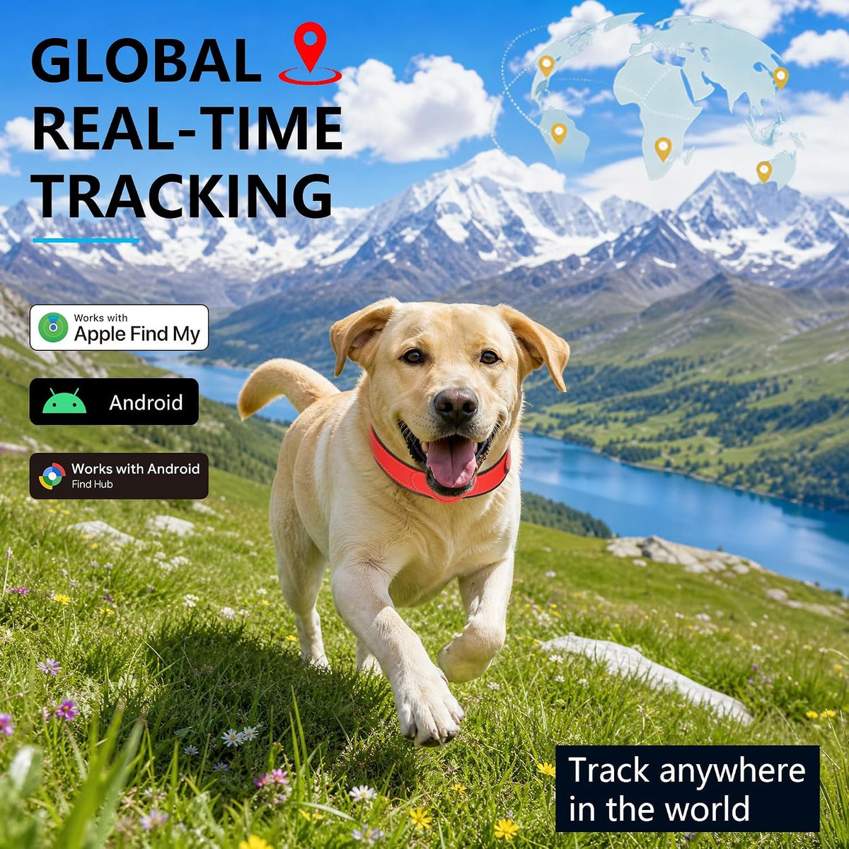 GPS Tracker for Dogs, Dog GPS Tracker, Pet Location Tracker with Collar, Real-Time Tracking, No Monthly Fee or Subscription, Waterproof, 365-Day Long Battery Life, Dog Tracking Device, iOS & Android