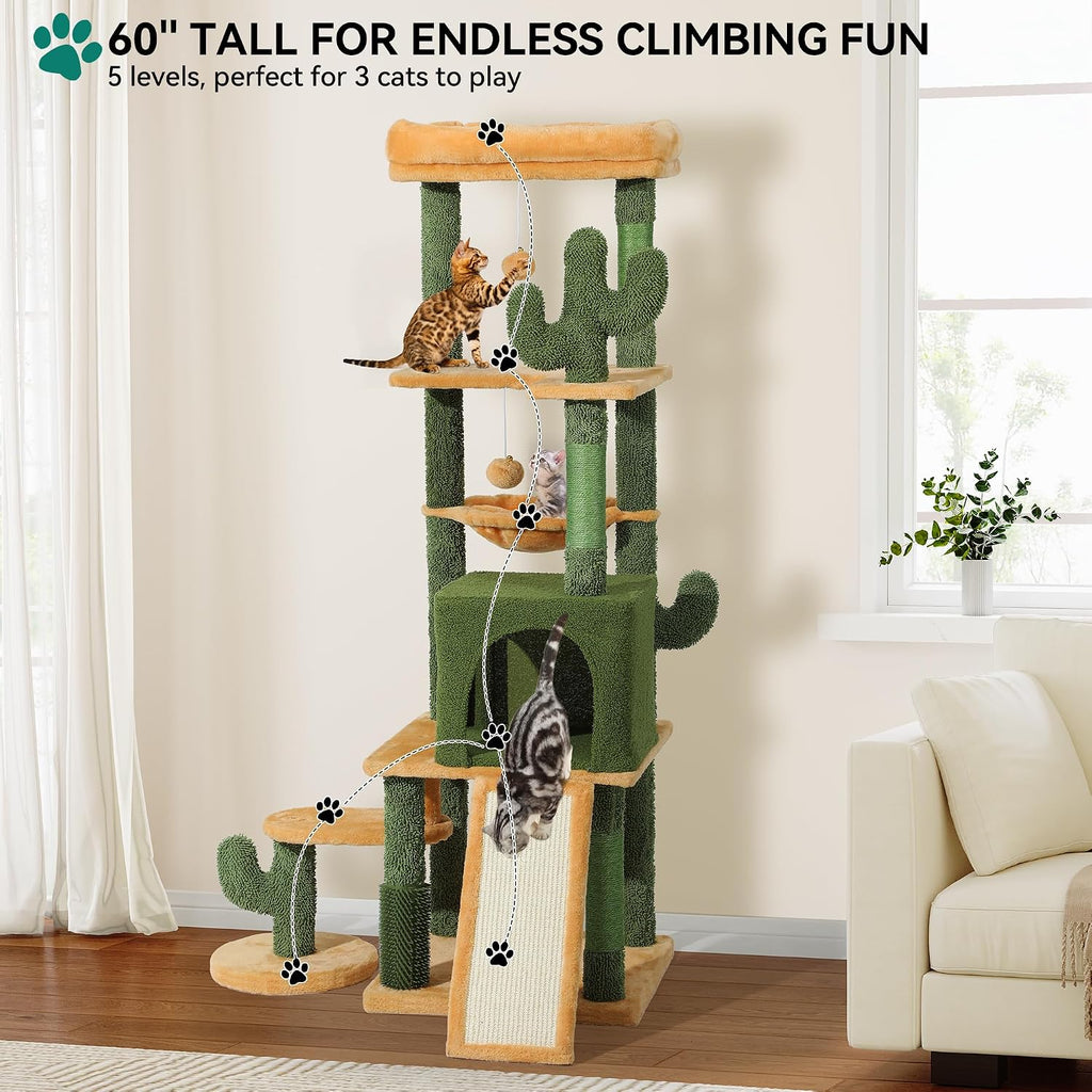 YITAHOME 60in Cactus Cat Tree: Multi-Level Tall Kitty Tower Indoor