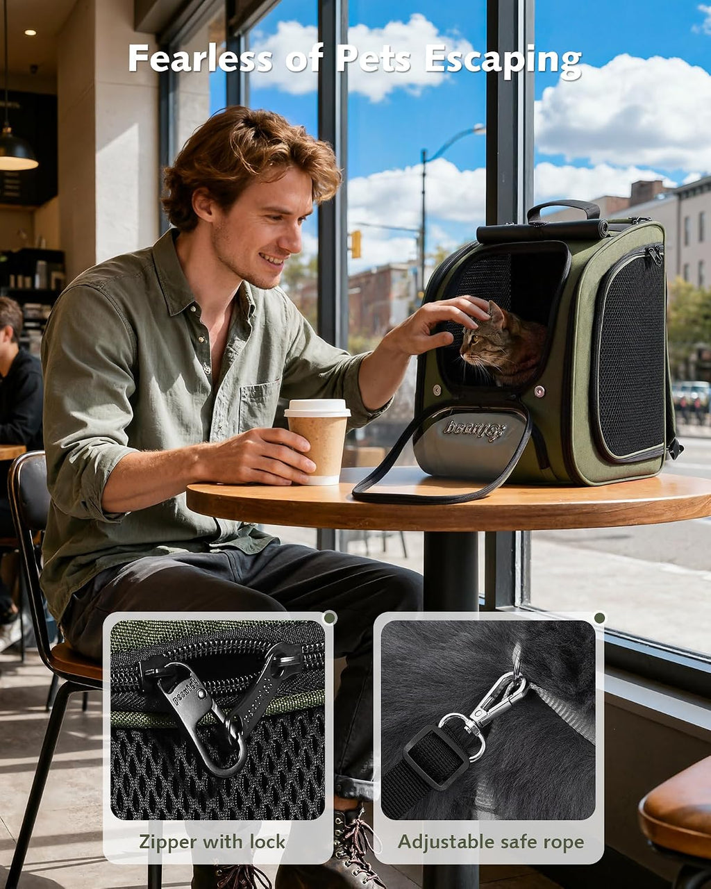 Pecute Cat Backpack Carrier,Cat Bubble,12.6" L x 10.2" W x 16.5" H,Green
