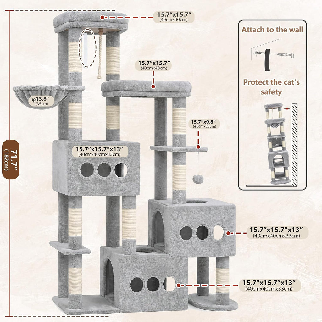 Gitelsnour Sturdy Cat Tree Tower, 3 XXL Condos for Large Adult Cats GCT036W