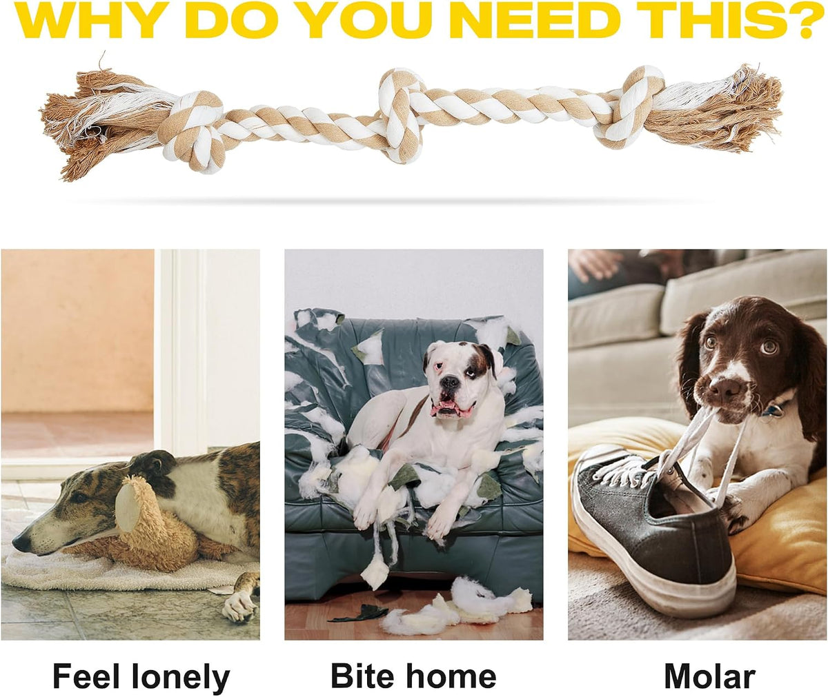 Fida Dog Rope Toys for Medium Large Dogs, Chew Toys for Aggressive Chewers | Natural Cotton, Heavy Duty Pull Rope for Tug of War and Interactive Play, Tough 3 Knots, Teeth Cleaning