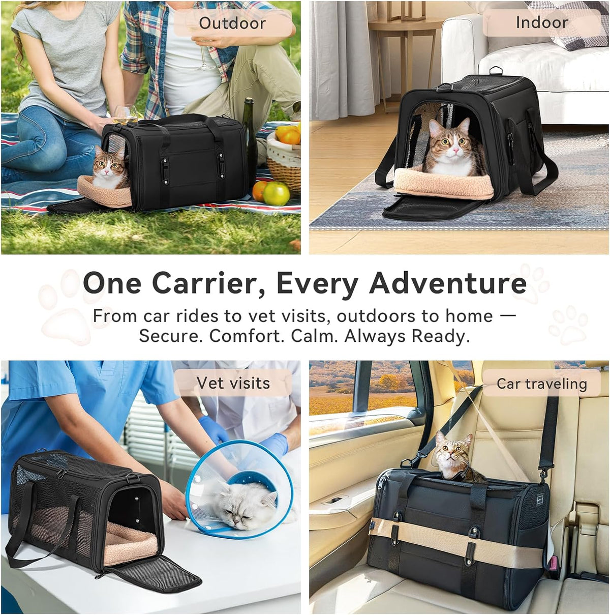 PETSFIT Cat Carrier Soft with Patented Safety Buckles, Safe for Car Travel