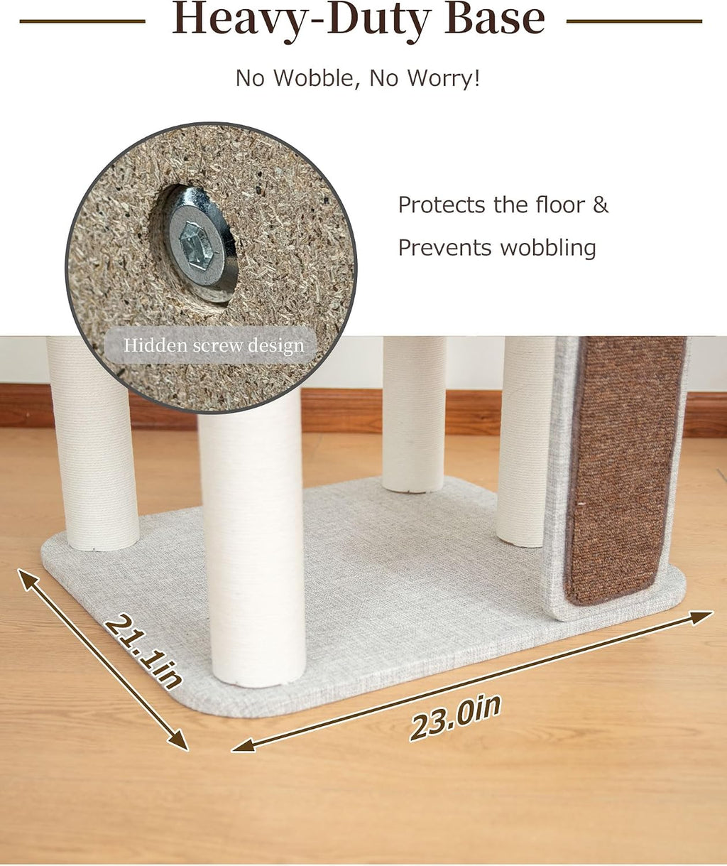 53" Cat Tree Tower for Large Cats, Large Perch & Sisal Board