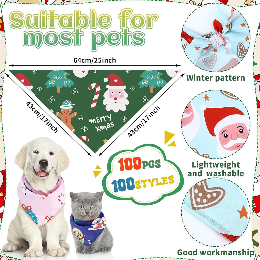Huhumy 100 Pcs Christmas Dog Bandanas Bulk Christmas Bandanas for Dogs