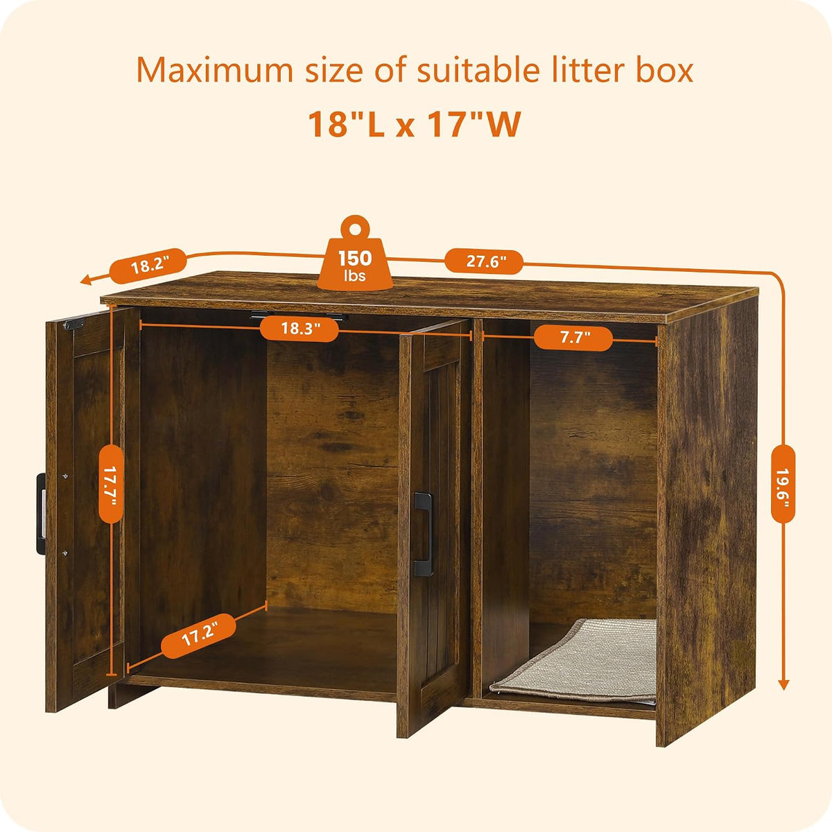Dwanton Cat Litter Box Enclosure, with Scratching Mat, 27.6" x 18.2"x 19.6"
