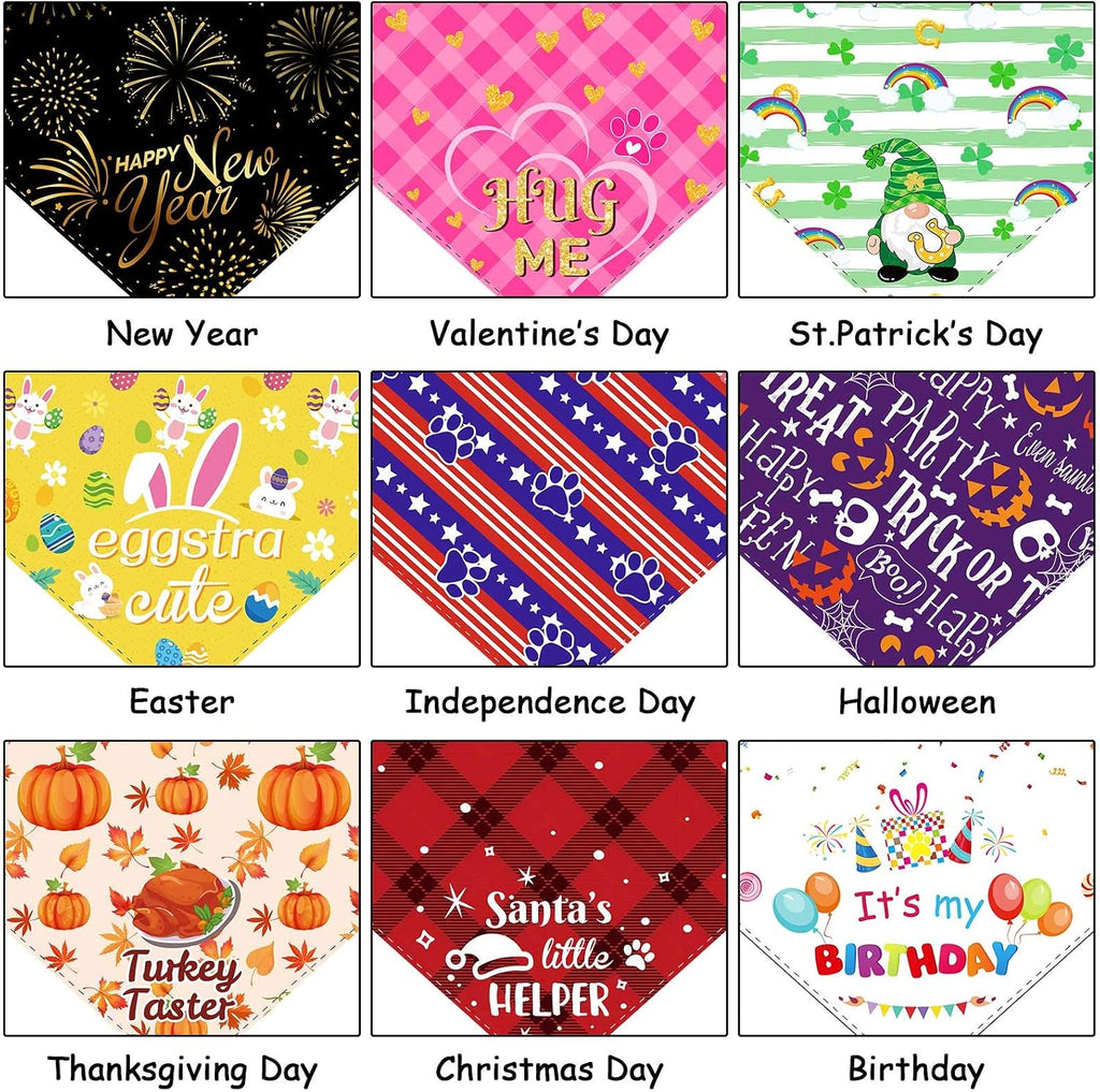 Weewooday 9 Pcs Holiday Dog Bandanas Adjustable Washable Pet Scarves