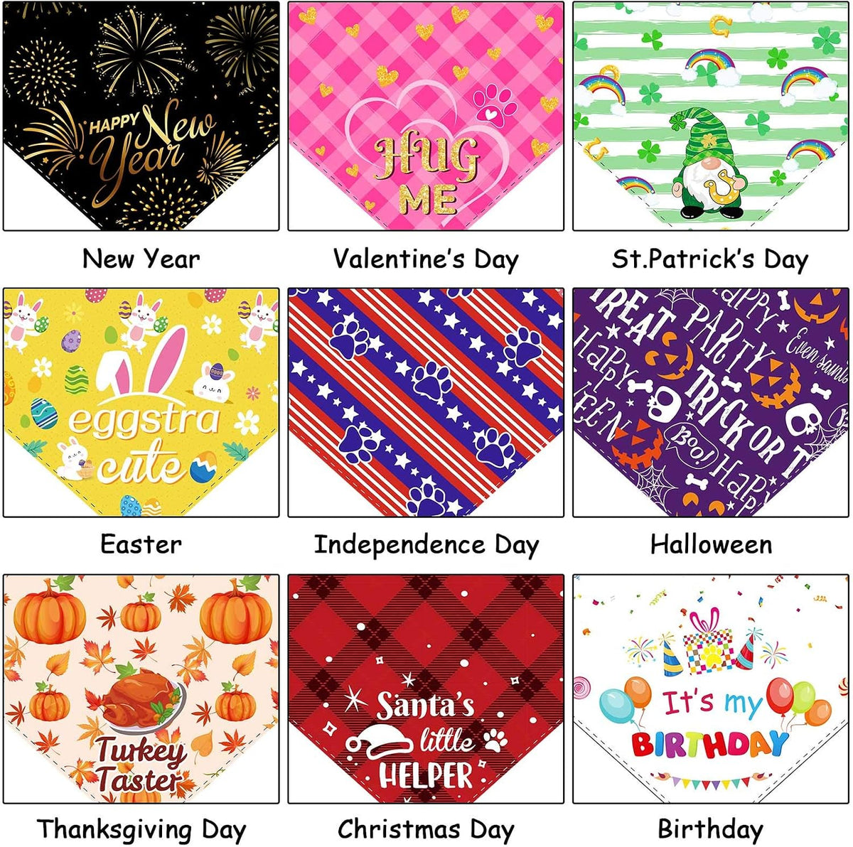 Weewooday 9 Pcs Holiday Dog Bandanas Adjustable Washable Pet Scarves