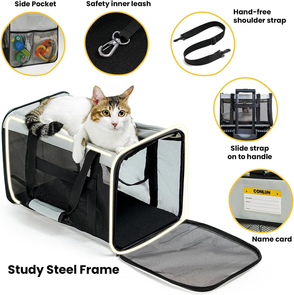 Conlun Cat Carrier Bag,Soft-Sided Pet Carriers for Dogs，M,Grey