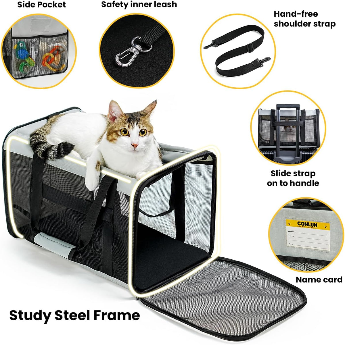 Conlun Cat Carrier Bag,Soft-Sided Pet Carriers for Dogs，M,Grey