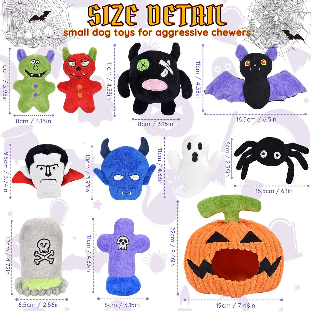 LECHONG Halloween Dog Toys Set, 11 Pack Squeaky Dog Toys for Aggressive Chewers, Pumpkin Assorted Puppy Toys to Keep Them Busy, Toys Gift for Large Medium Small Dogs