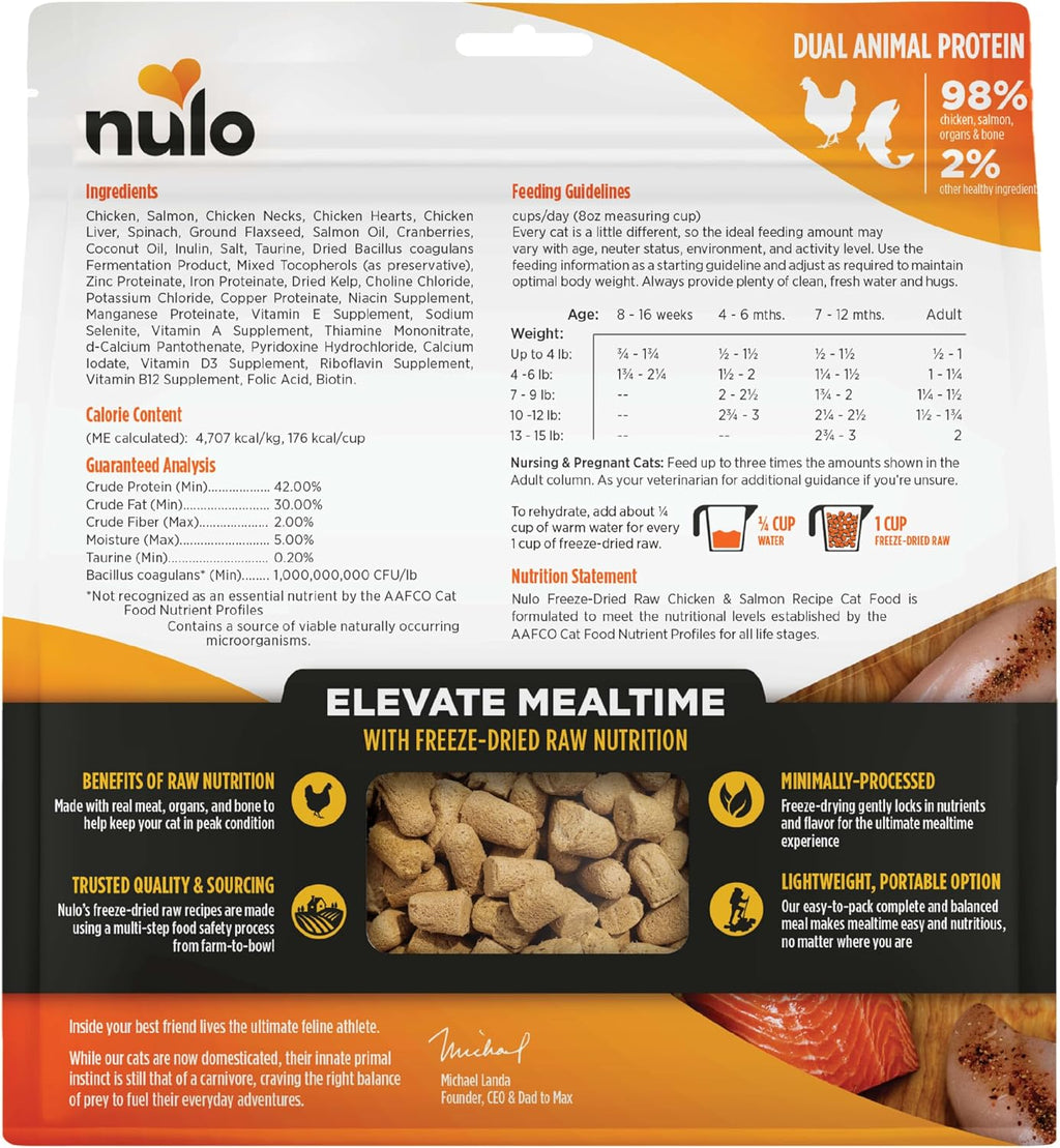 Nulo Freestyle Freeze-Dried Raw, Ultra-Rich Grain-Free Dry Cat Food for All Breeds and Life Stages with BC30 Probiotic for Digestive and Immune Health, Chicken & Salmon, 5.5 Ounce