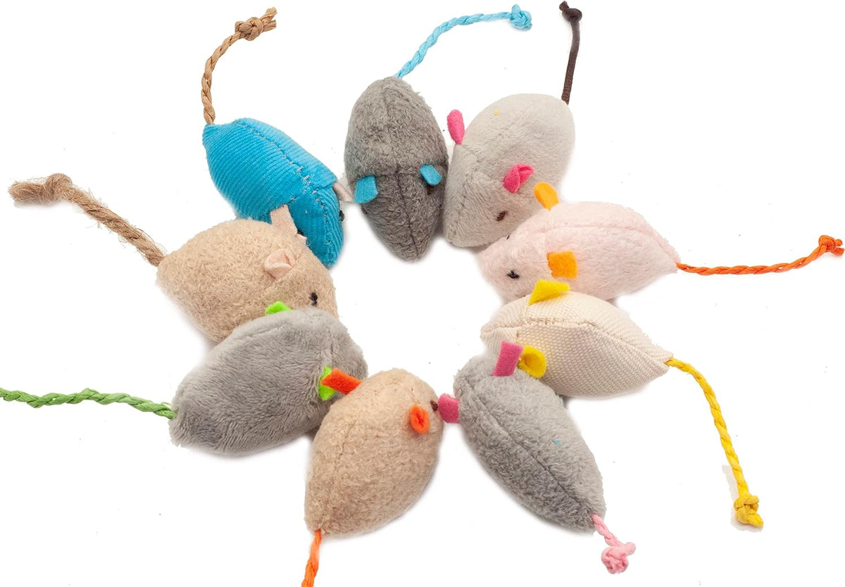 Fashion's Talk Cat Mice Toy 18-Pack Plush Catnip-Filled Mice Toys for Indoor Cats - Realistic Design, 9 Assorted Colors, 2 of Each, Value Pack