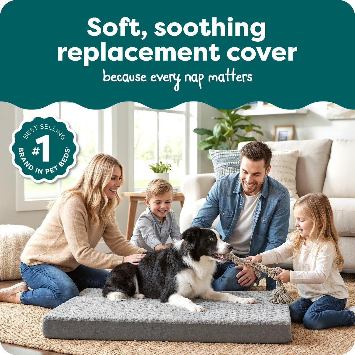 Furhaven Replacement Dog Bed Cover Ultra Plush Faux Fur & Suede Mattress, Machine Washable - Gray, Large