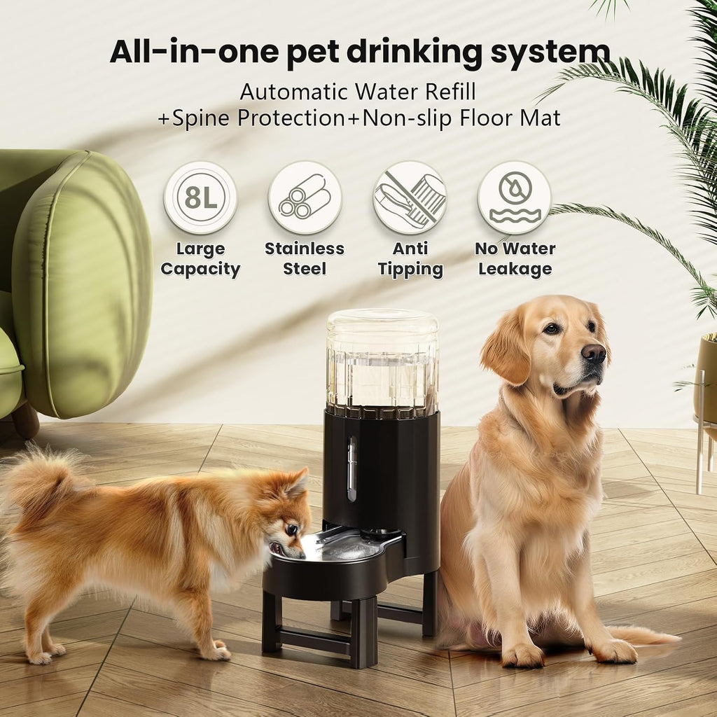 CZPET Gravity Dog Water Bowl Dispenser, Wider Mouth (8L+Stand, Black)