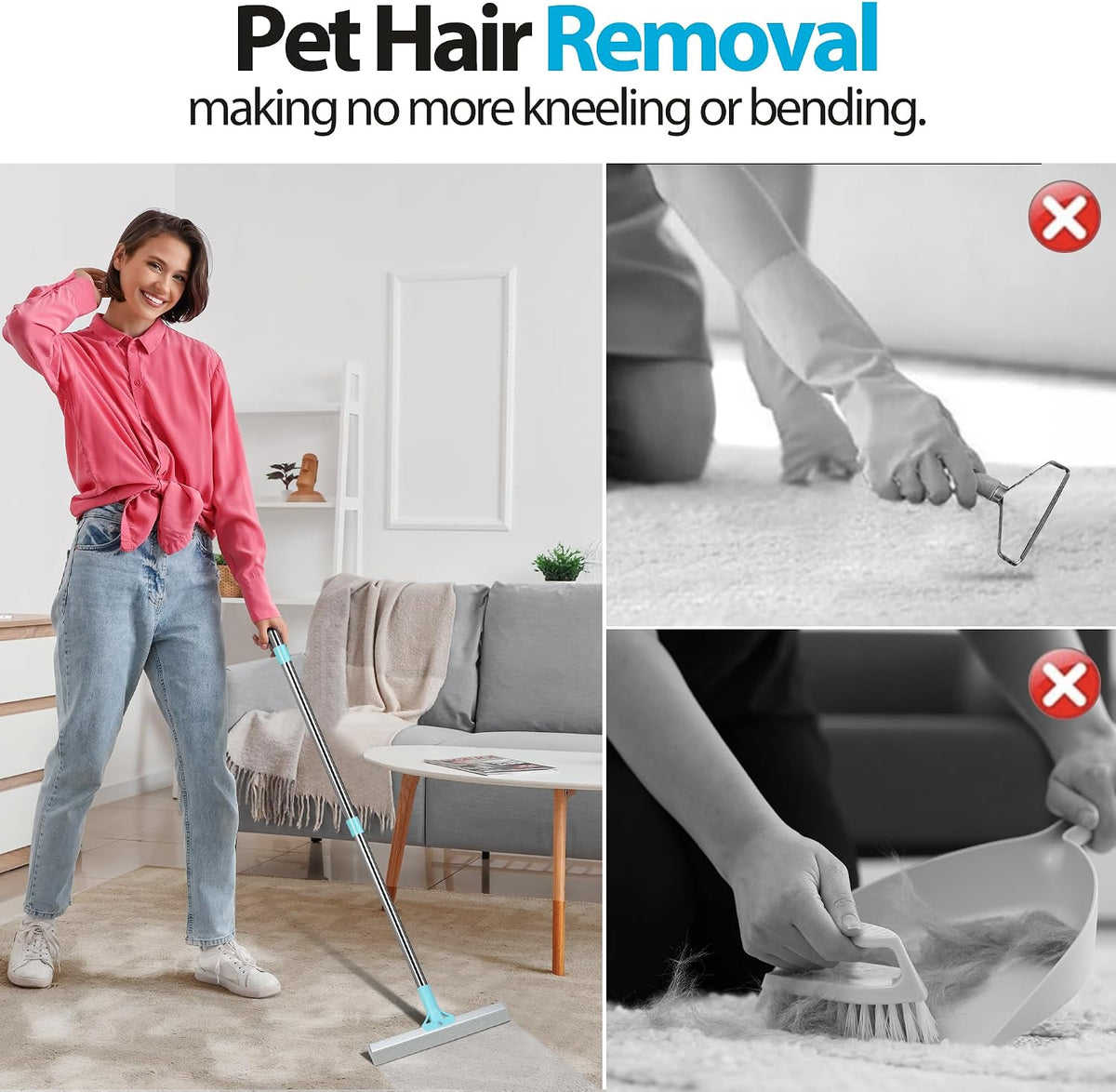 Carpet Rake for Pet Hair Removal Tool,Reusable Hair Remover Broom