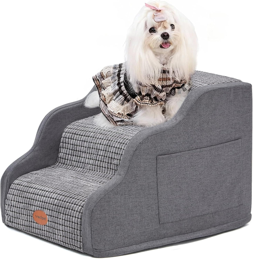 Woochpet 3-Tier Dog Stairs for Beds Foam Ramp Stairs for Couch Dark Grey