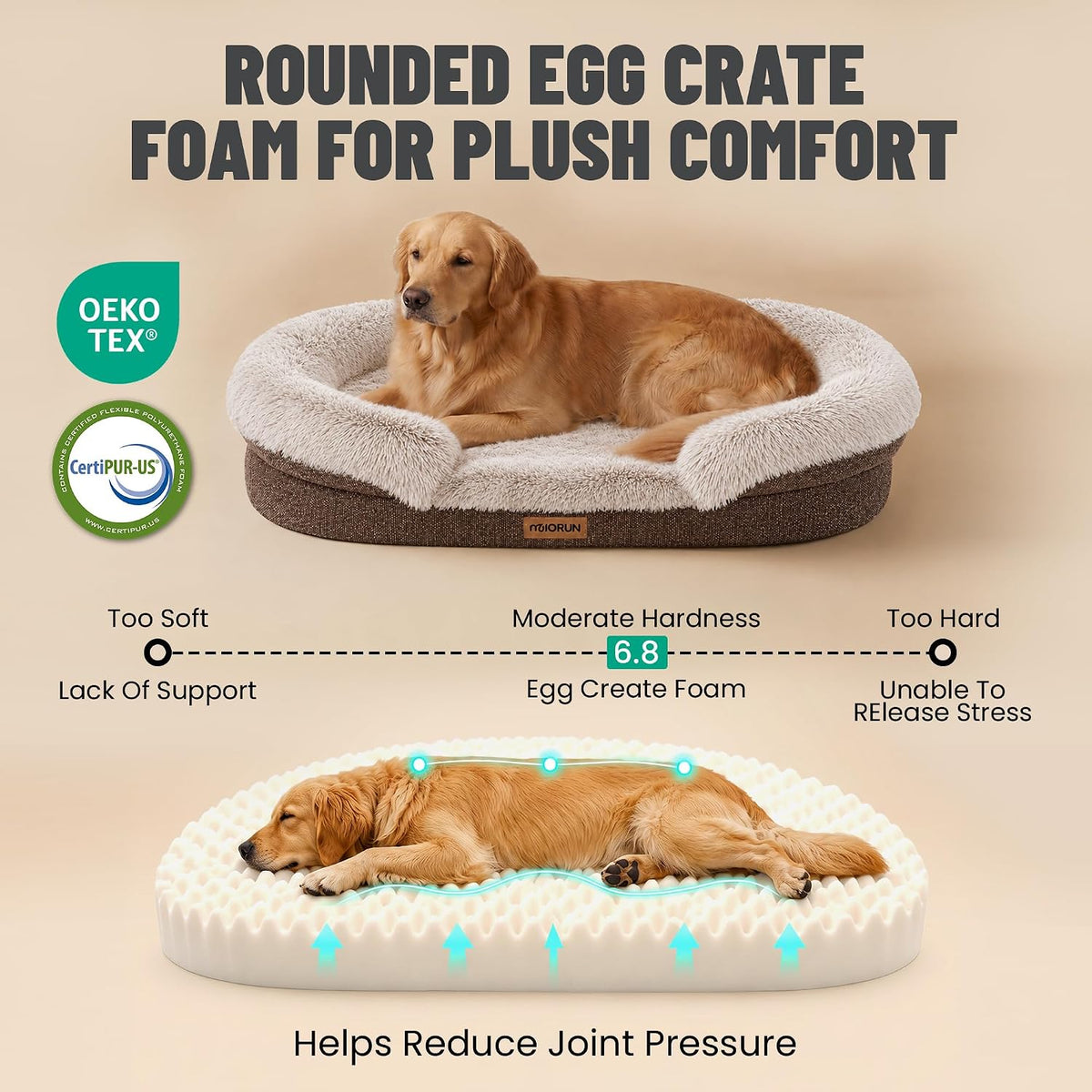 Miorun Fluffy Orthopedic Dog Beds Large Sized Dog, 40" Bolster Sofa Bed