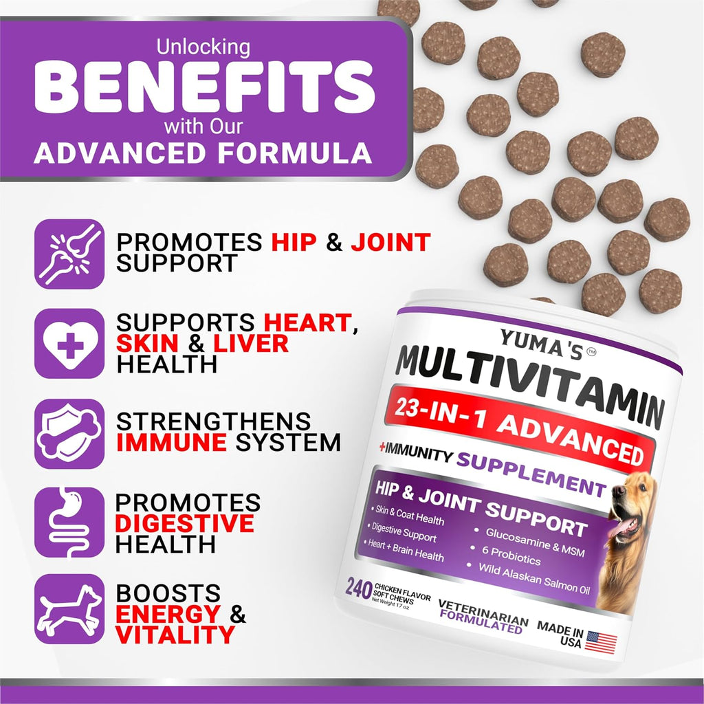 Dog Vitamins and Supplements, 240 Treats, Dog Multivitamin with Glucosamine