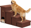 Zerbuger Dog Stairs with Storage, Brown 4 Steps Dog Ramp with Condo for Bed