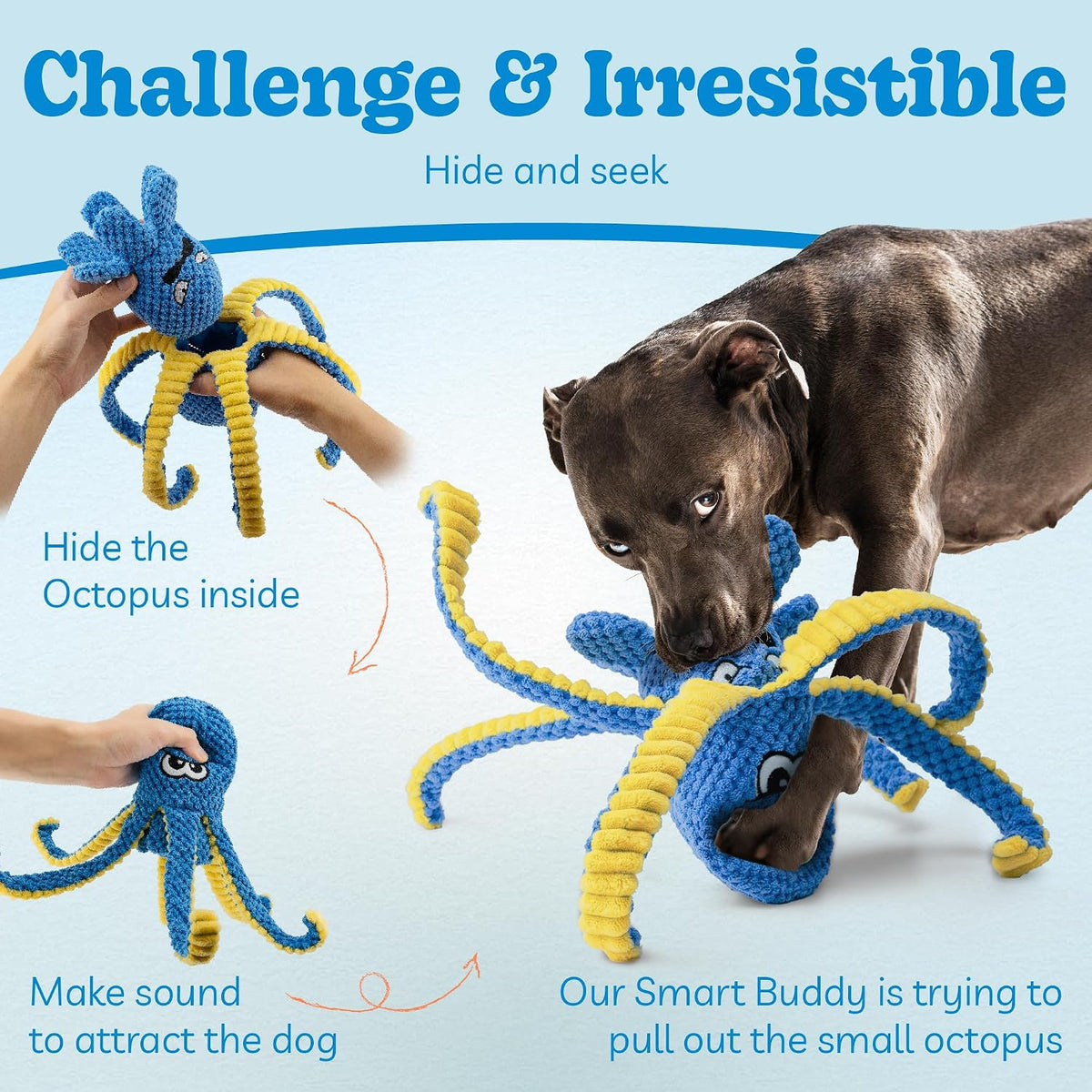 Interactive Dog Toys, 4 Pack Octopus Squeaky Hide And Seek Large Dog Toys | Tough Plush Chew Toy to Keep Them Busy, Tug of War Doggie Toy for Small,Medium and Large Breeds, Puppy Toys Puzzle