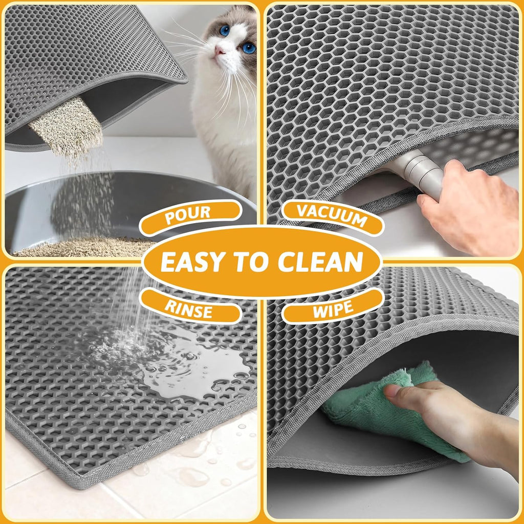 Pieviev Litter Box Mat, Double-Layer Urineproof Design, 30" x 24" Gray | Honeycomb Litter Trapping Mat Captures Scattered Particles to Stop Tracking, Waterproof Base Protects Floors, Easy to Clean