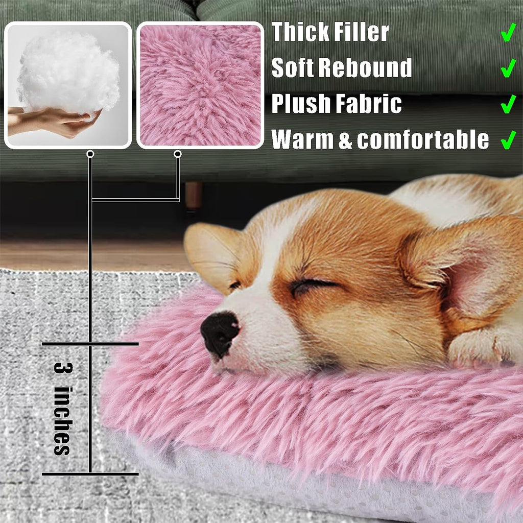 Machine Washable Dog Bed, Deluxe Plush Dog Crate Pad and Cat Bed, Anti-Slip Bottom Kennel Pad Mat, Fuzzy Pet Beds for Large, Medium, Small Dogs Breeds (Pink Mauve, 36.0"L x 24.0"W x 3.0"Th x 1 Pack)