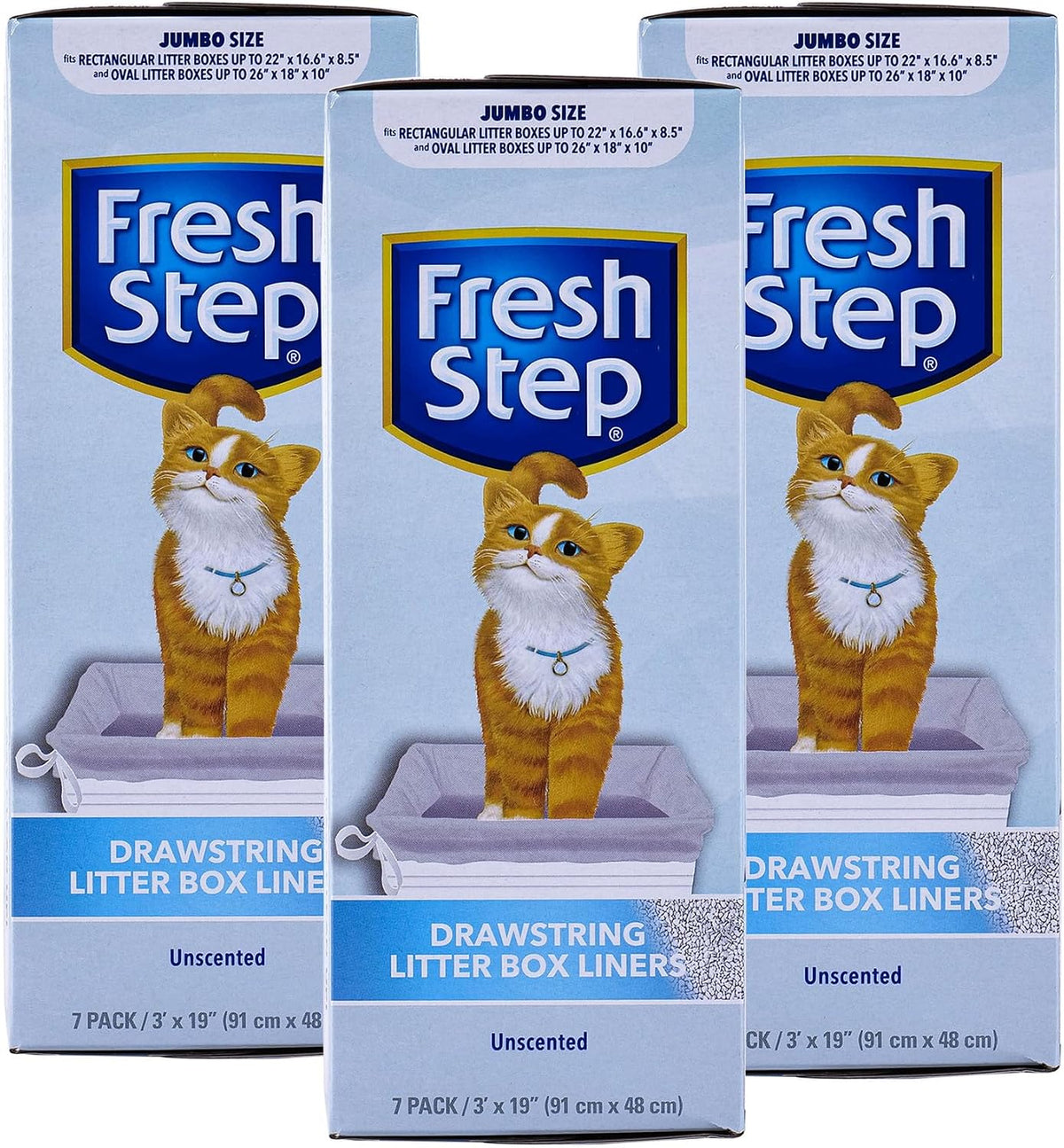 Fresh Step Drawstring Cat Litter Liners, Unscented, 3 ft x 19 in, 7Ct, 3-Pk | Heavy-duty bags, unscented, drawstring closure, X-large oval or rectangle pans