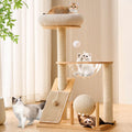 HITTITE Solid Wood Cat Tree Tower with Scratching Post, 37.8 Inches Tall Cat Towers with Scratching Board and Scratcher Ball, Modern Cat Tower With Space Capsule and Removable Top Bed for Indoor Cats.