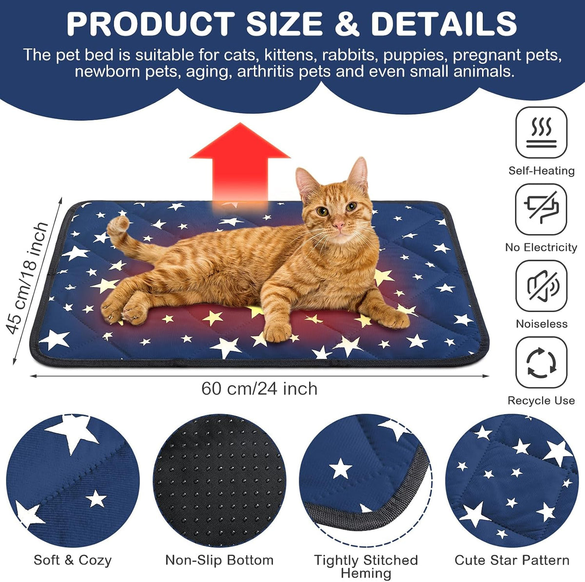 Namalu 4 Pack Self Warming Cat Bed, Blue, 18'' X 24'', Rectangle