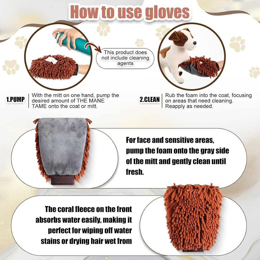 Teenyyou 2 Pcs Dog Towel Chenille Microfiber Pet Grooming Gloves,Brown