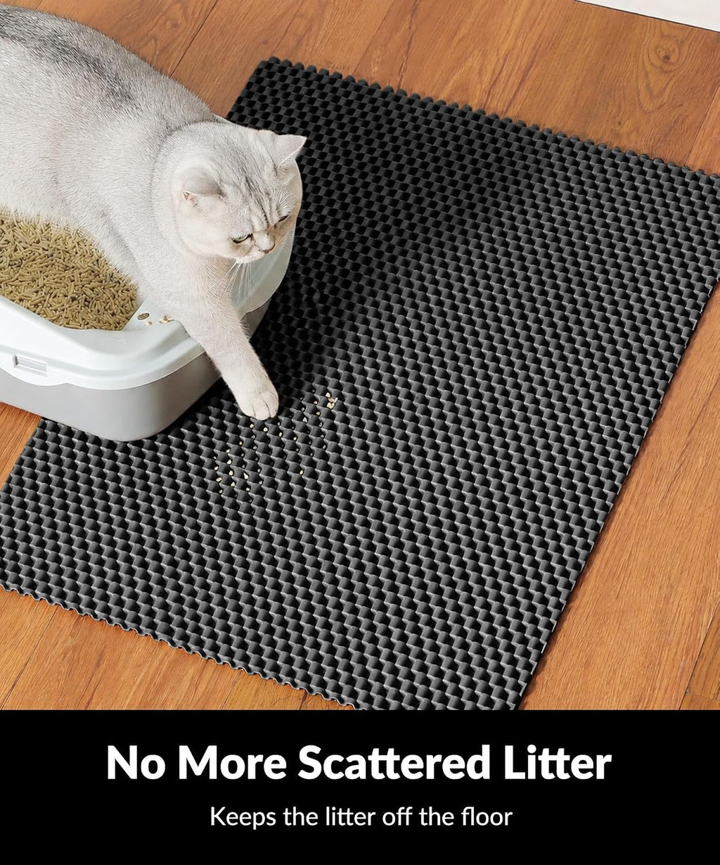 Cooyes Cat Litter Mat - Cut to Fit Any Place, 23"x17" Litter Trapping Mat | for Litter Box, Easy to Clean, Waterproof & Non-Slip Kitty Pad, Scatter Control to Protect the Floor (Black)