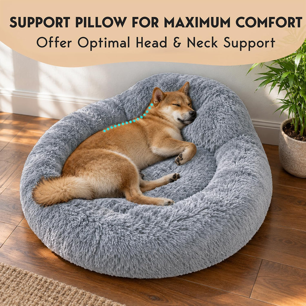 PetJett Calming Dog Bed Medium Size Dog - 30'' Donut Bed, Washable Dog Bed - Anti-Slip Super Soft Fluffy Plush Round Bed, Anti-Anxiety Premium Comfort Pet Bed, Fits Dogs up to 45 lbs - Bright Grey