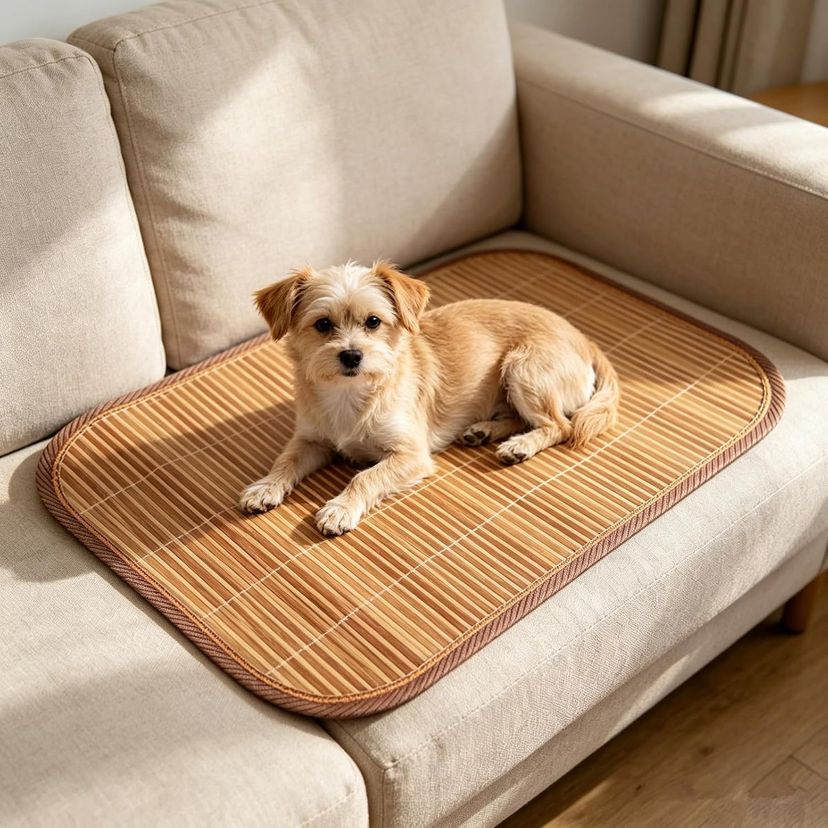 Hotrend Bamboo Pet Cooling Mat Double Sided Summer Sleeping Pad Anti-Scratch Wear Resistant Pet Bed for Small Medium Dogs Cats Foldable Breathable Sofa Car Seat Cooling Cushion Gift 50 * 40cm