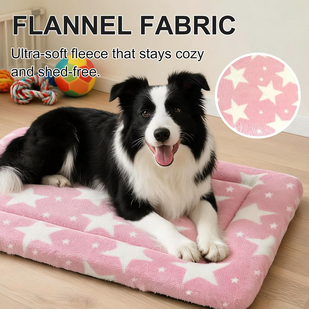 Dog Bed Mat, Reversible Crate Pad & Durable Dog Bed - Machine Washable Kennel Mat with Ultra Soft for Medium Dogs (Big&Small Stars Pink, 30" L*20" W*1.5" Th)