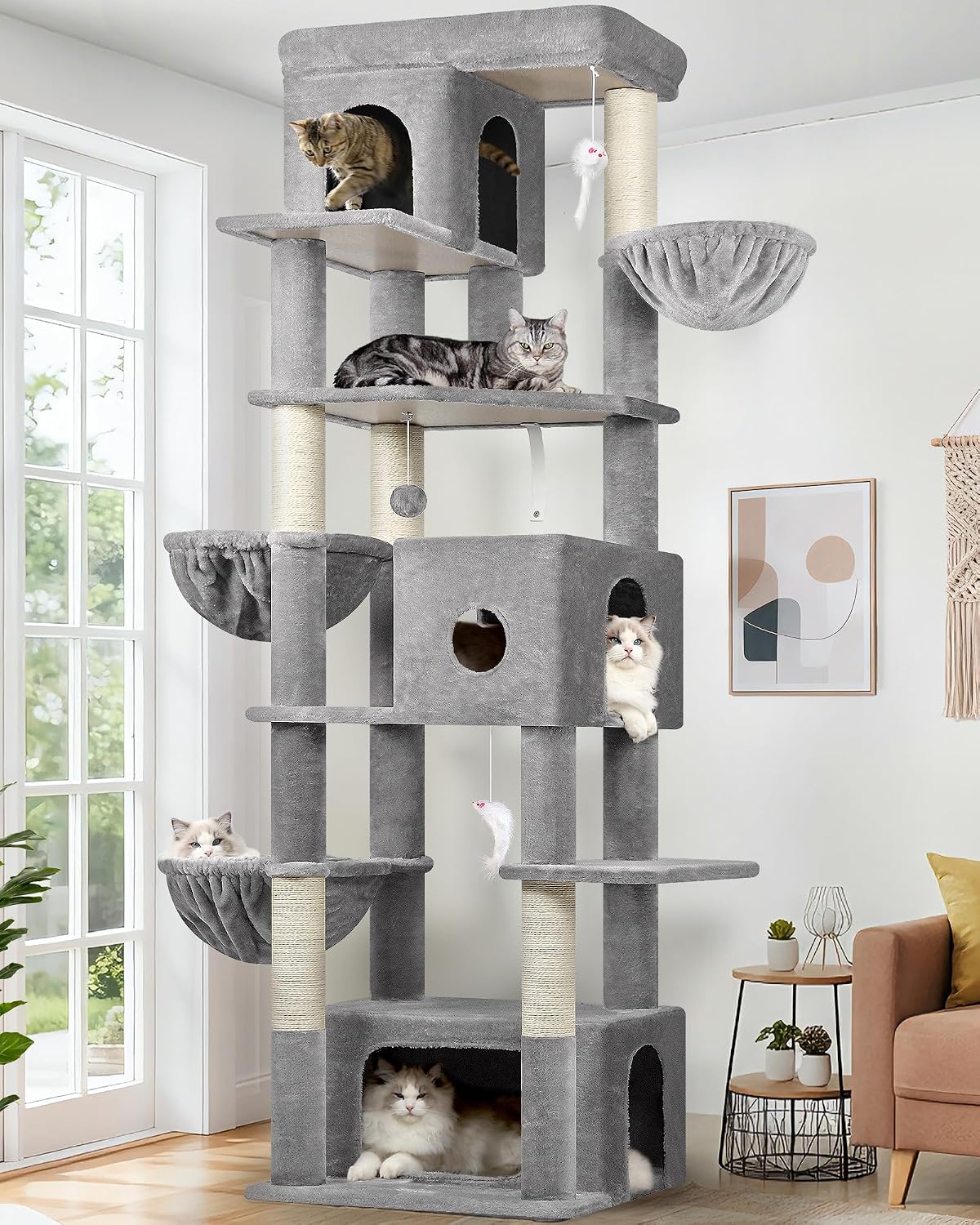 Globlazer Large Cat Tree, 80in Tall Climbing Tower, F80F, Light Grey