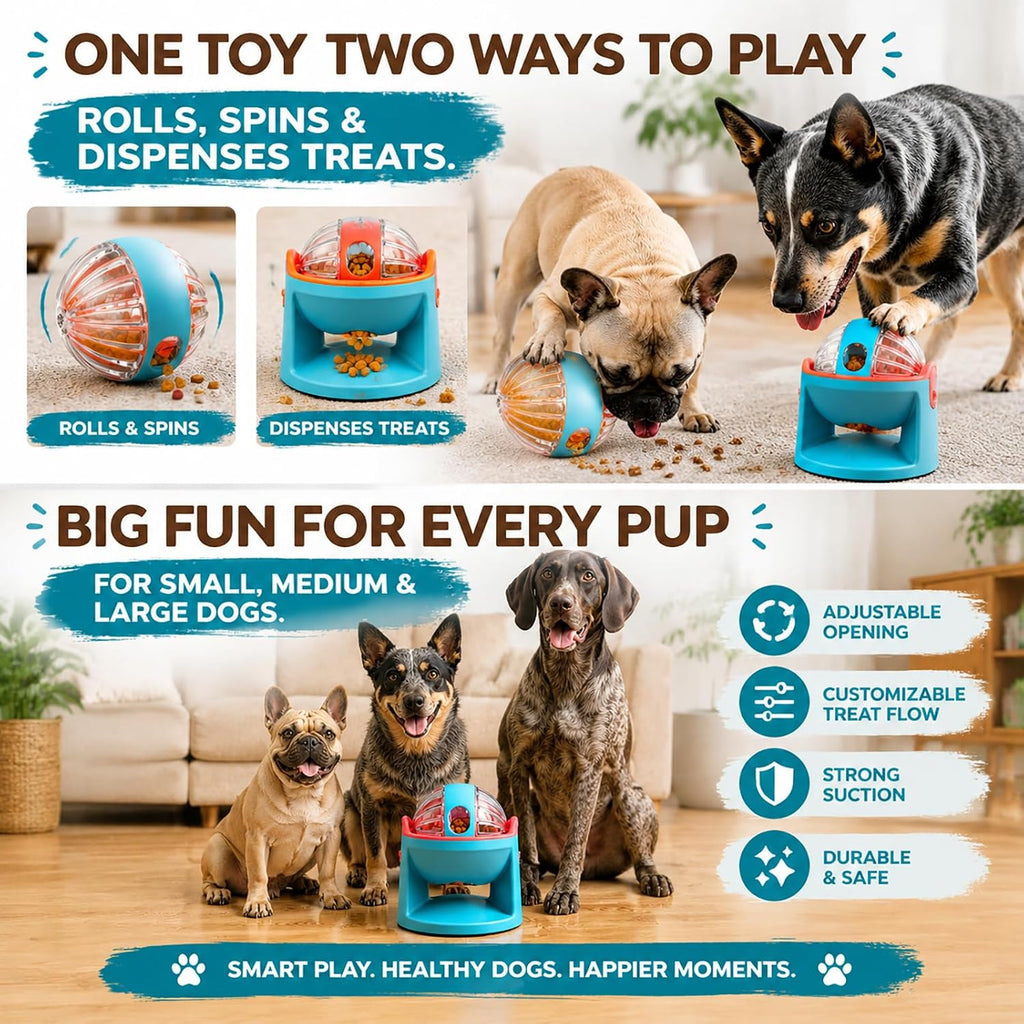 Adjustable Dog Slow Feeder Treat Dispensing Dog Toy, Dog Toys to Keep Them Busy with Base, Puzzle Toys for Dogs to Enrich Their Lives and Relieve Boredom, Dog Slow Feeders(Blue)