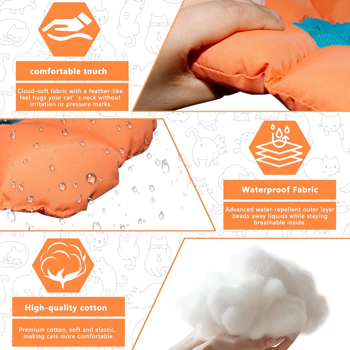 Soft Cat Cone Collar After Surgery,Cat Recovery Collar,Orange,Large