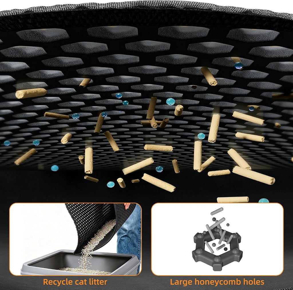 Cat Litter Mat 47"x33" Urine-Proof XL Litter Mat for Litter Box Mat | Large Cat Mat Double Layer Honeycomb Cat Litter Trapping Mat, Litter Matt Fits Litter Box, Easy Clean Rinse with Water Black