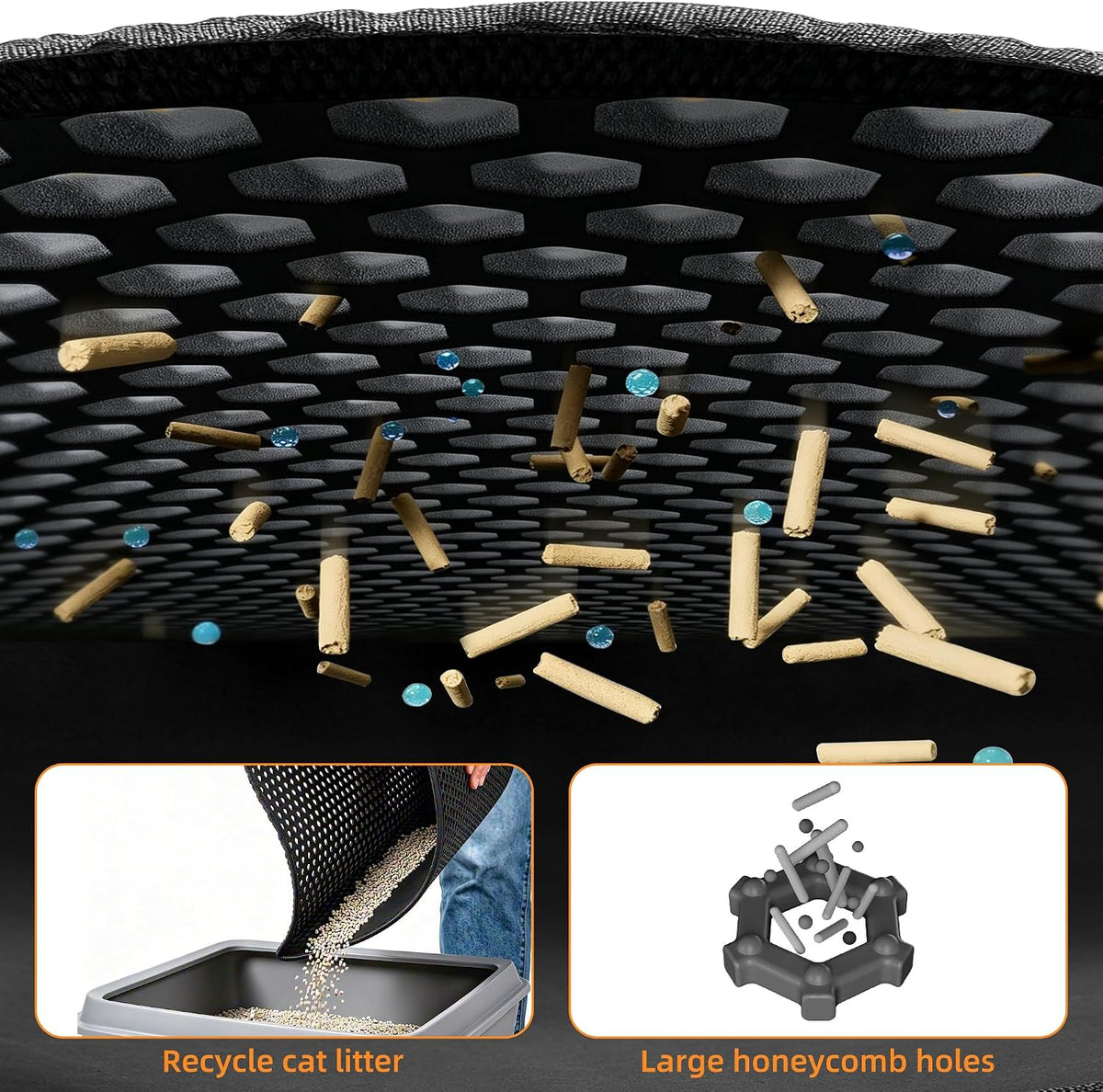 Cat Litter Mat 47"x33" Urine-Proof XL Litter Mat for Litter Box Mat | Large Cat Mat Double Layer Honeycomb Cat Litter Trapping Mat, Litter Matt Fits Litter Box, Easy Clean Rinse with Water Black