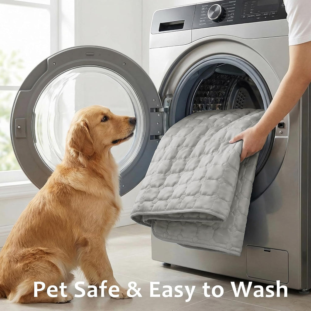 FunFurry Cooling Mat for Dogs，36"X27" Extra Large Pet Pad，Q-Max>0.5 Rapid Cooling Dense Weave Fabric，Washable Kennel Mat with Non-Slip Bottom (Light Grey, L)