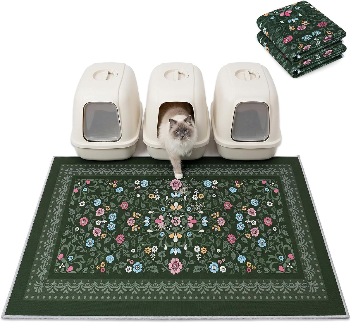 Bienbee Cat Litter Mat, 2 Pack 48" x 36" Machine Washable for Litter Boxes | Cat Litter Rug with Waterproof Backing, Non-Slip Grip and Soft On Kitty Paws to Catch Litter and Protect Floor