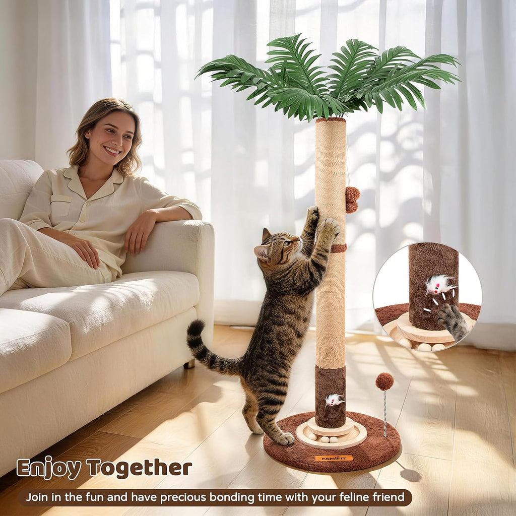 【Material Upgrade】 Famifit 53.6" Palm Tree Cat Scratching Post, Tall Tree